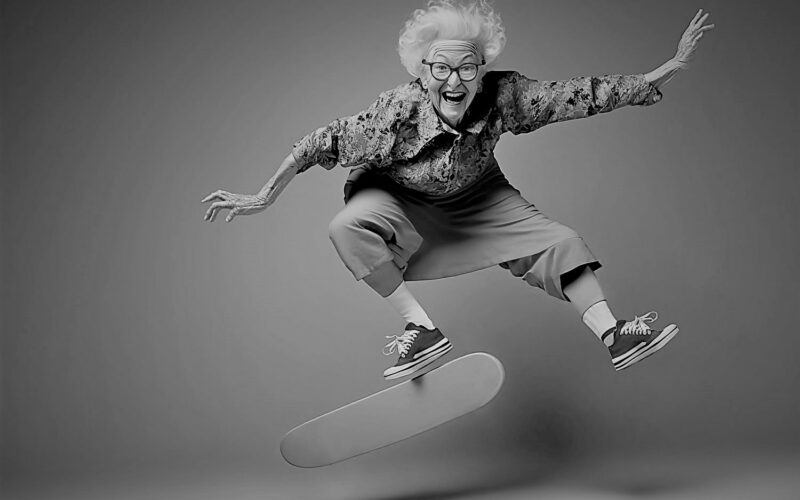 living bolder granny on skateboard