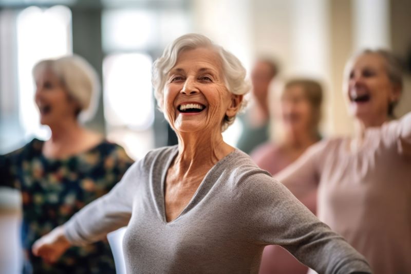 senior woman in fitness class